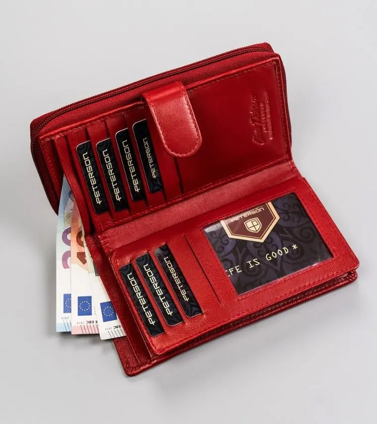 Portfel, czerwony, skórzany, RFID, Peterson