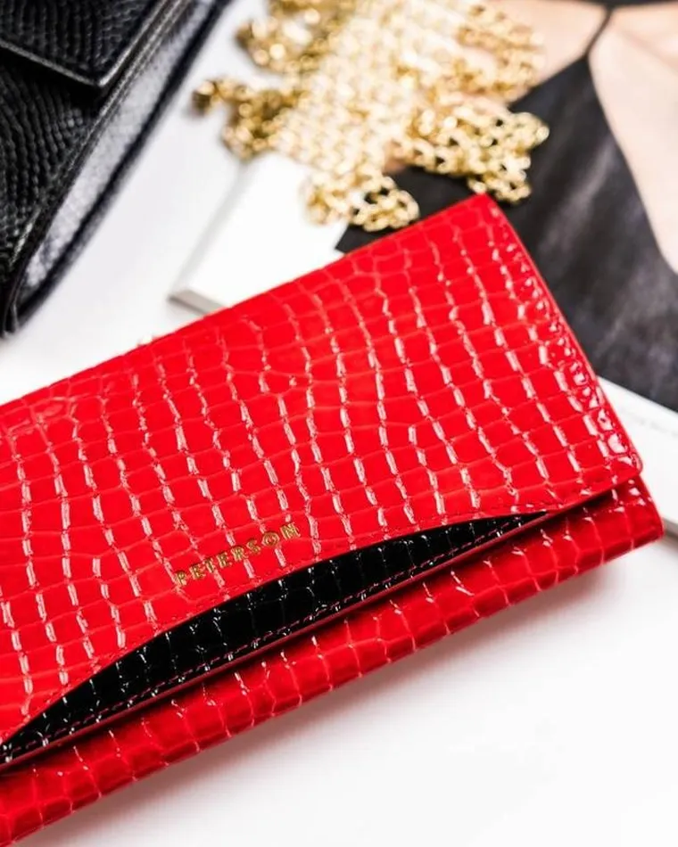 Portfel, czerwony, skórzany, RFID, Peterson