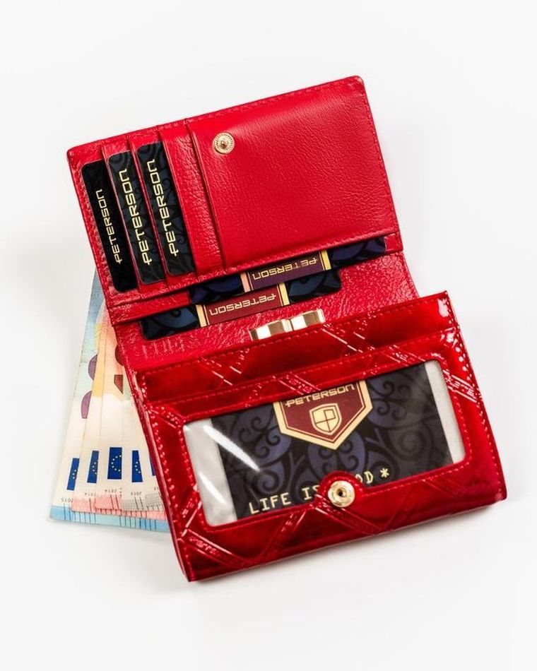 Portfel, czerwony, skórzany, RFID, Peterson