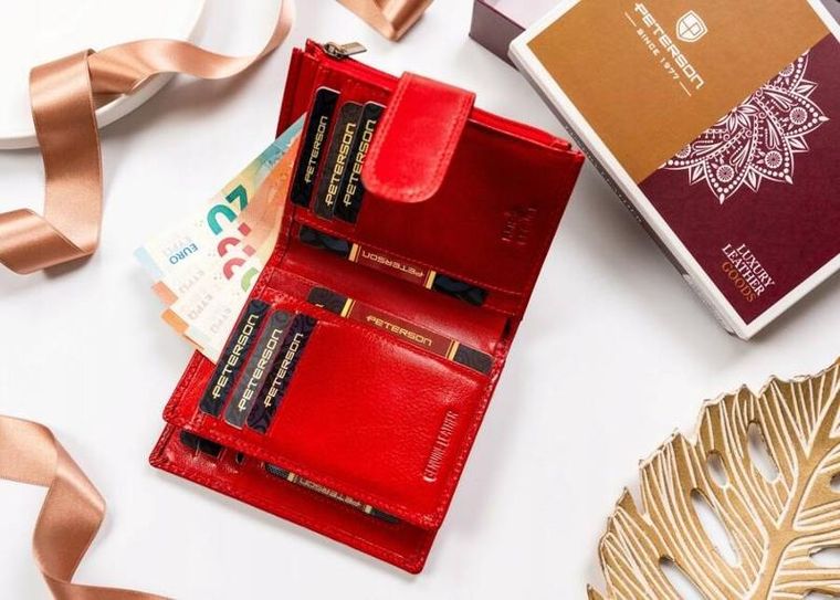 Portfel, czerwony, skórzany, RFID, Peterson