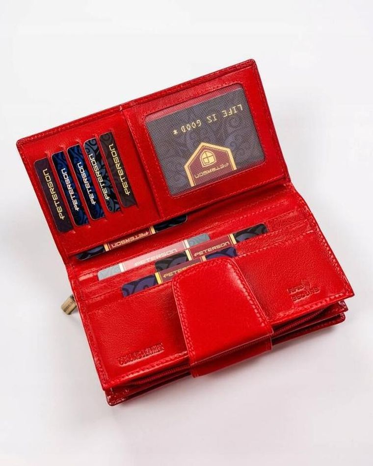 Portfel, czerwony, skórzany, RFID, Peterson