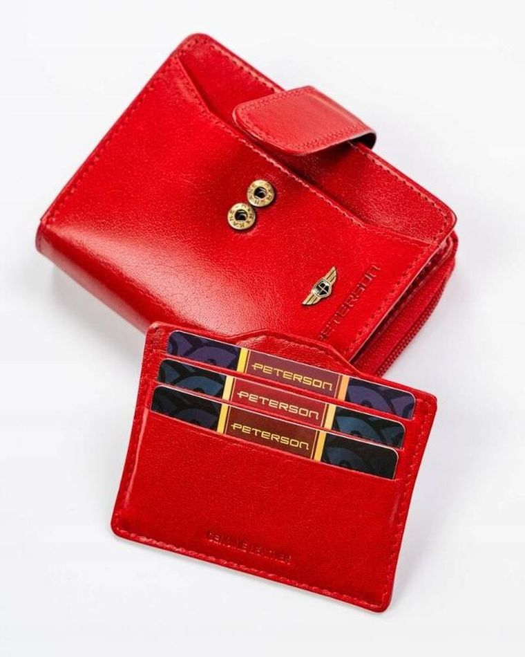 Portfel, czerwony, skórzany, RFID, Peterson