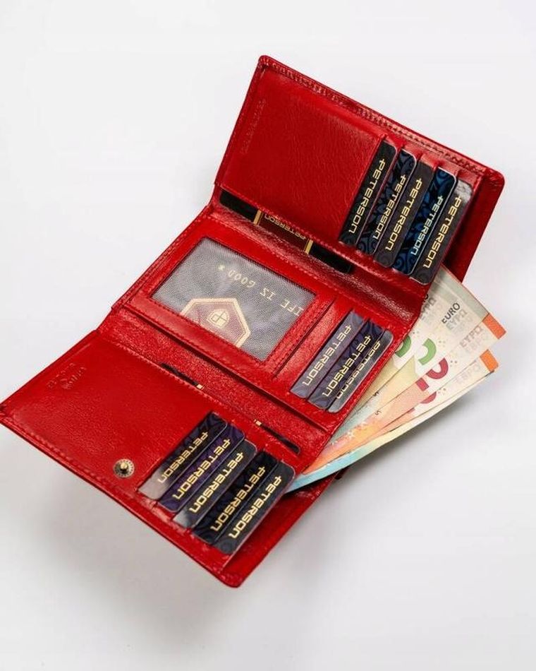 Portfel, czerwony, skórzany, RFID, Peterson