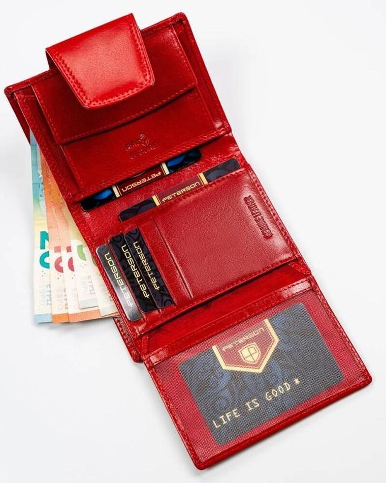 Portfel, czerwony, skórzany, RFID, Peterson