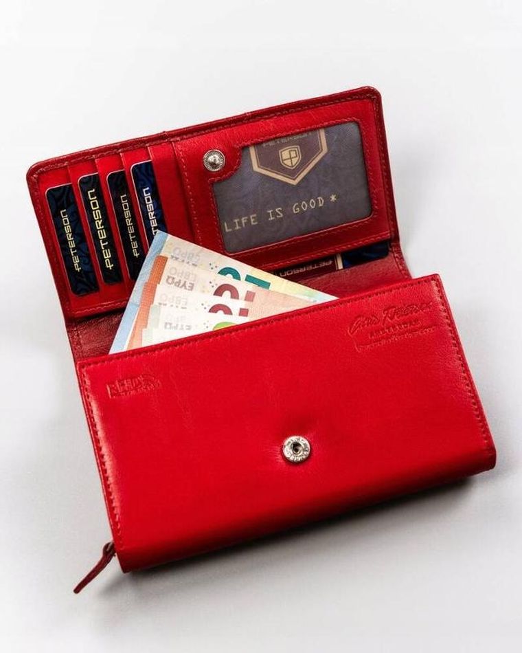 Portfel, czerwony, skórzany, RFID, Peterson