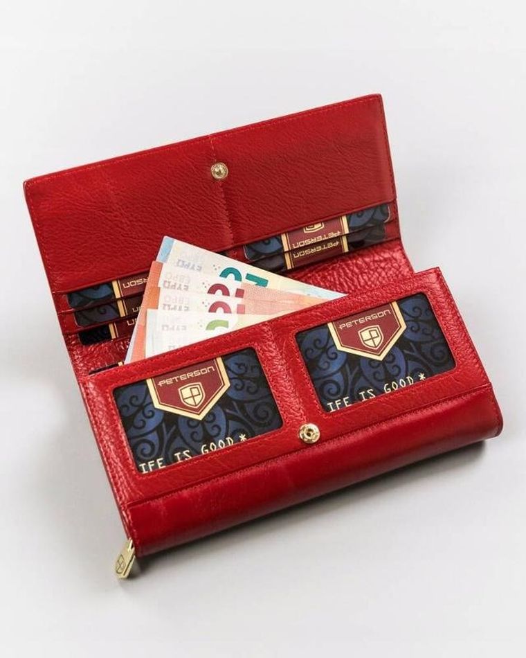 Portfel, czerwony, skórzany, RFID, Peterson