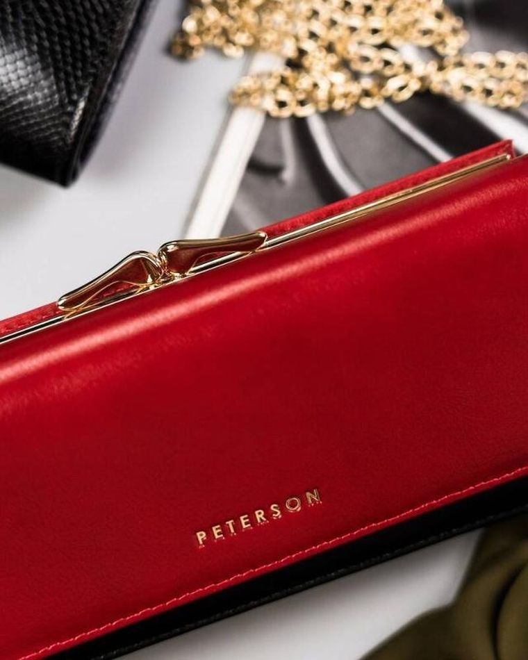 Portfel, czerwony, skórzany, RFID, Peterson