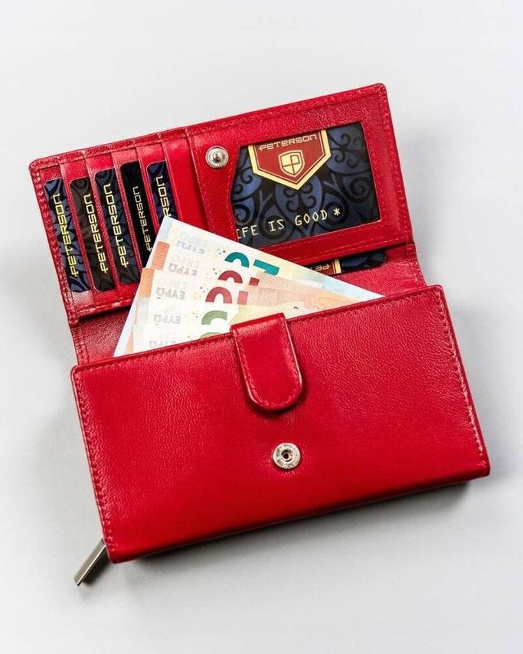 Portfel, czerwony, skórzany, RFID, Peterson