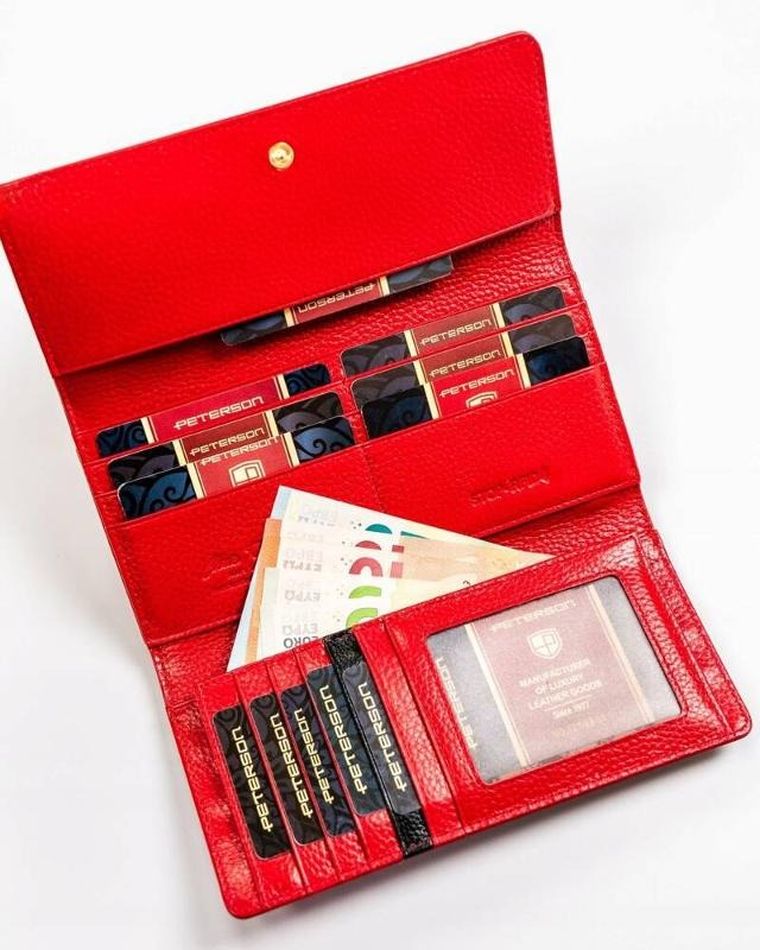 Portfel, czerwony, skórzany, RFID, Peterson