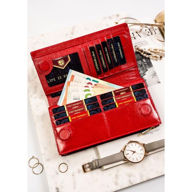 Portfel, czerwony, skórzany, RFID, Peterson