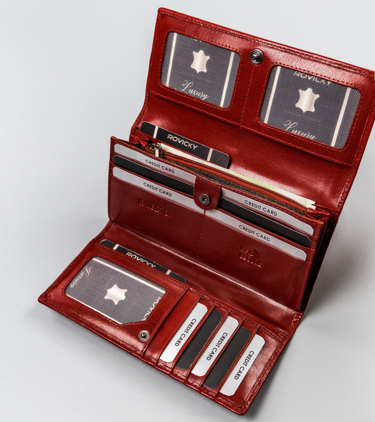 Portfel, czerwony, skórzany, RFID, Rovicky