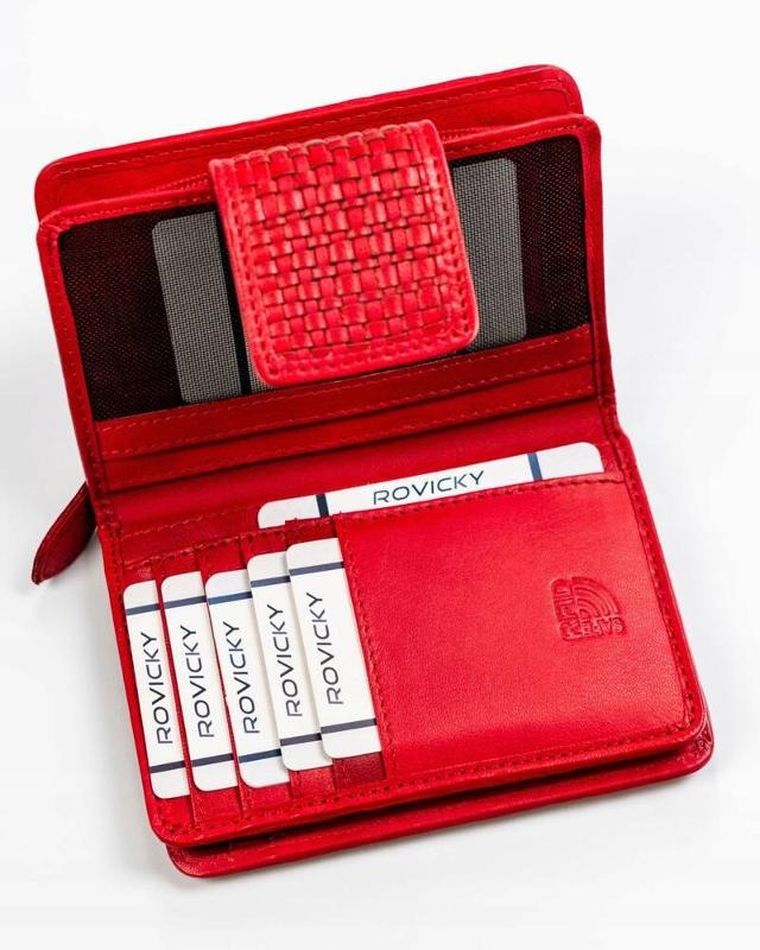 Portfel, czerwony, skórzany, RFID, Rovicky
