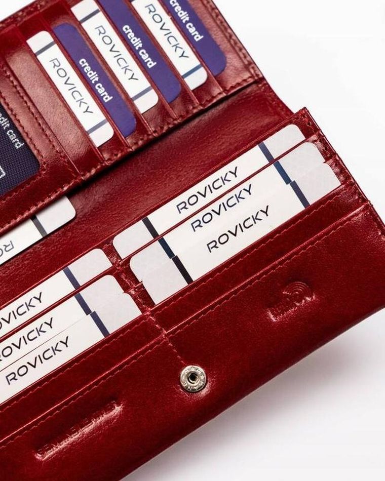 Portfel, czerwony, skórzany, RFID, Rovicky