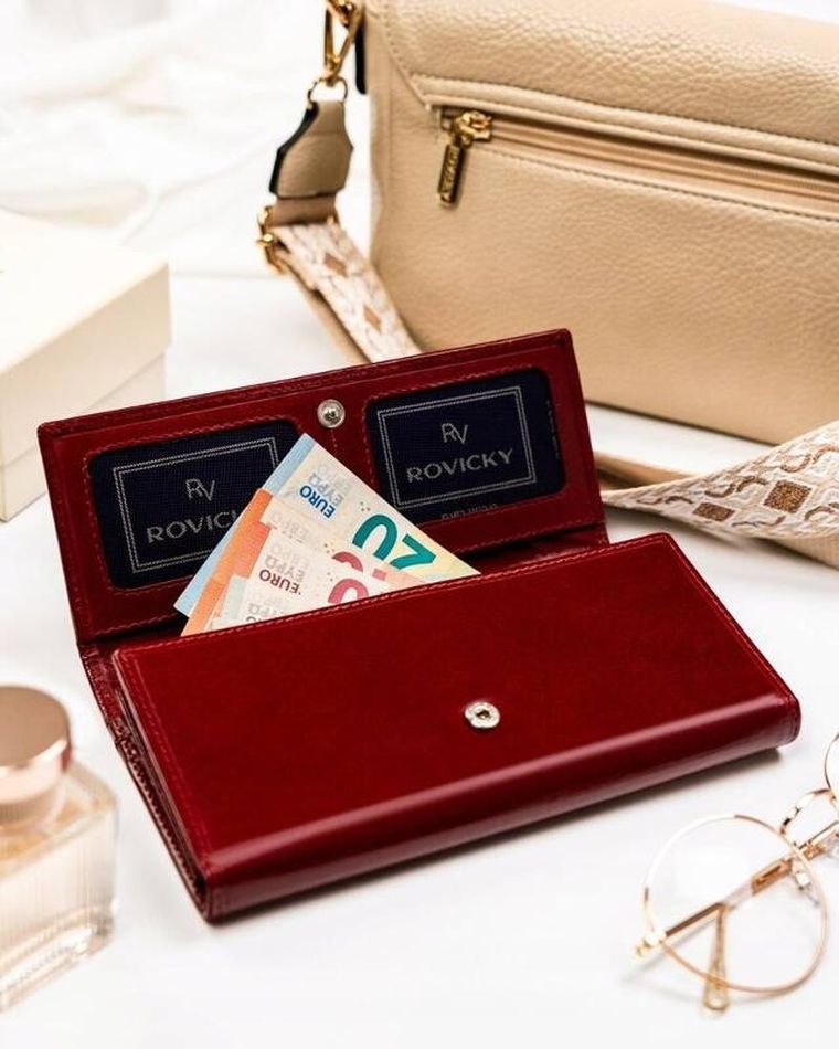 Portfel, czerwony, skórzany, RFID, Rovicky