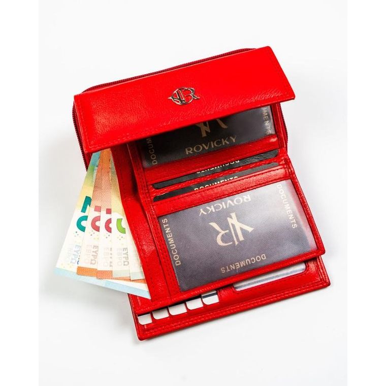 Portfel, czerwony, skórzany, RFID, Rovicky