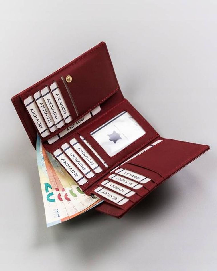 Portfel, czerwony, skórzany, Rovicky