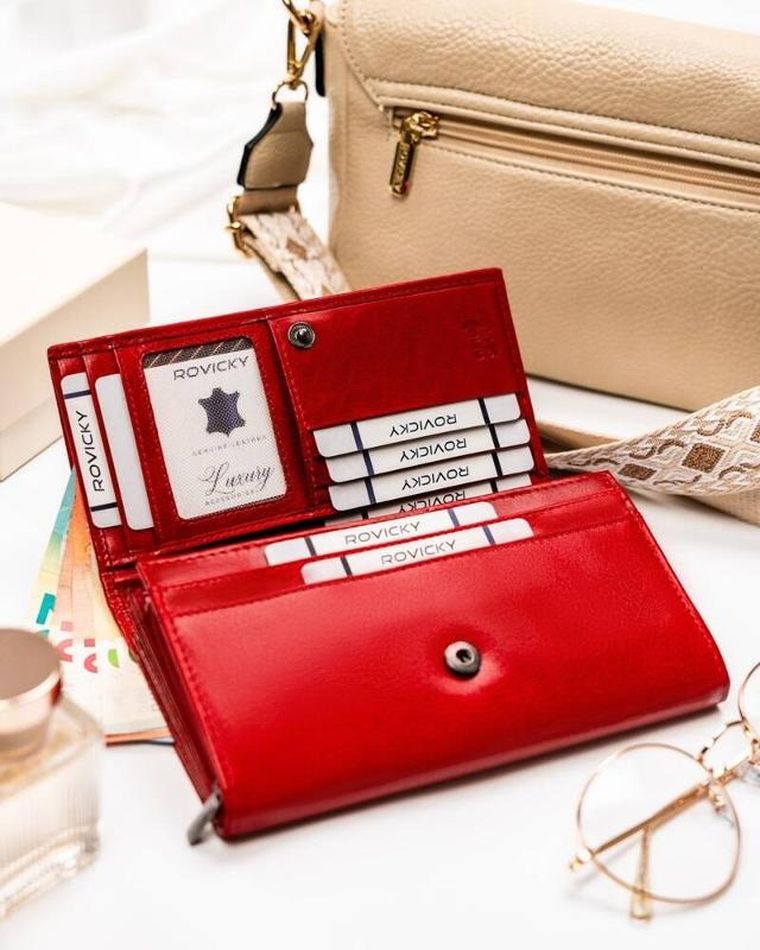Portfel, czerwony, skórzany, Rovicky