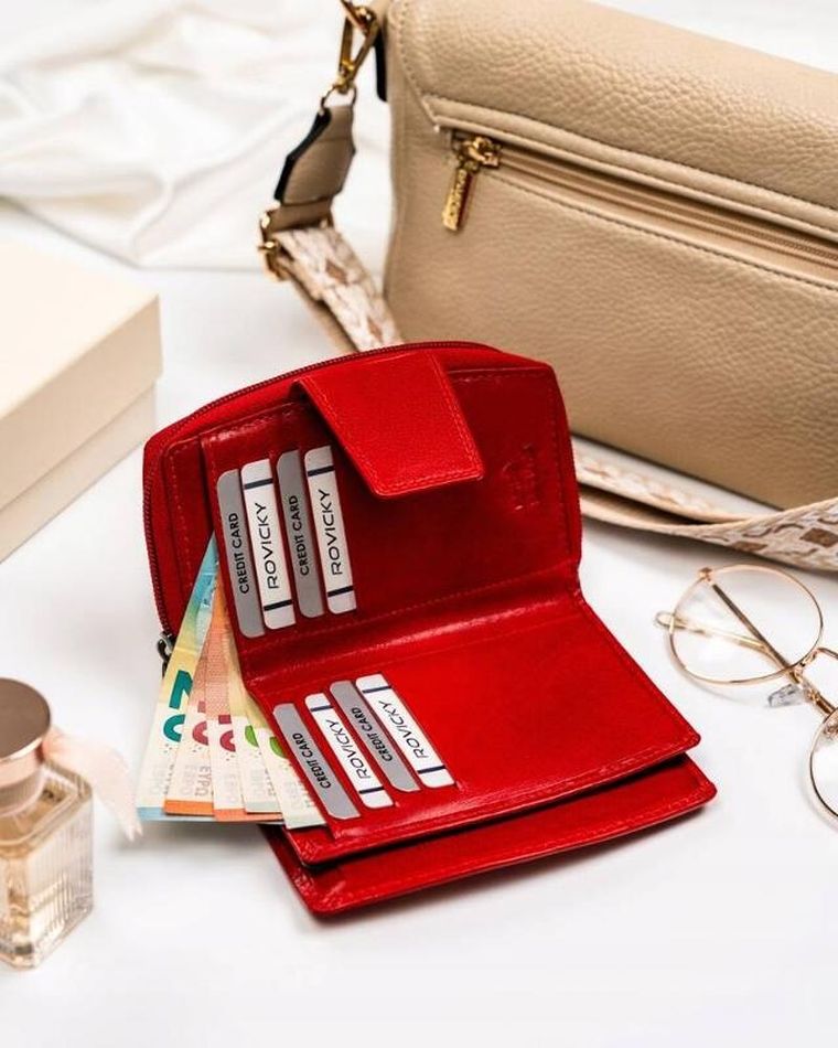 Portfel, czerwony, skórzany, Rovicky