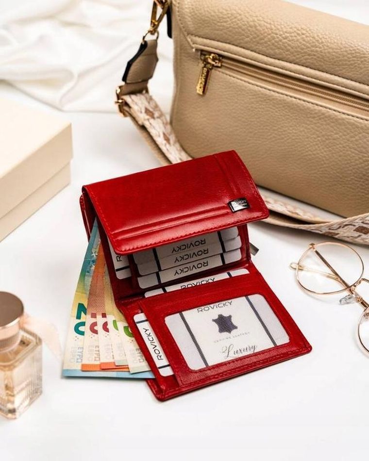 Portfel, czerwony, skórzany, Rovicky