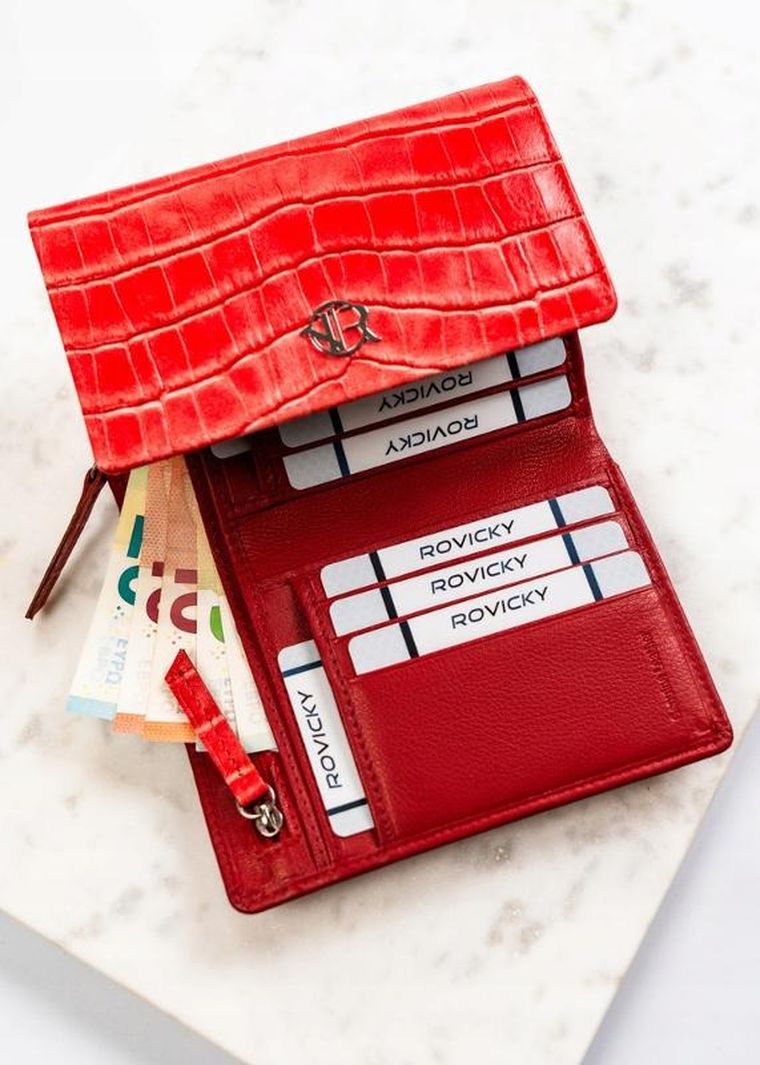 Portfel, czerwony, skórzany, Rovicky