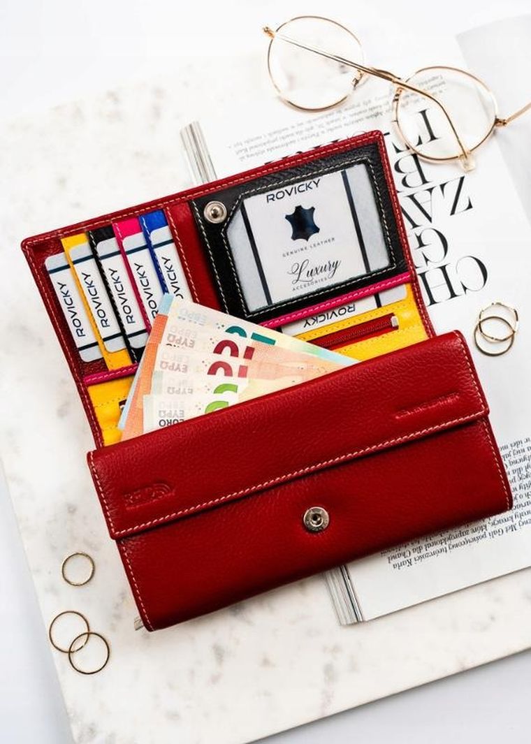 Portfel, czerwony, skórzany, Rovicky