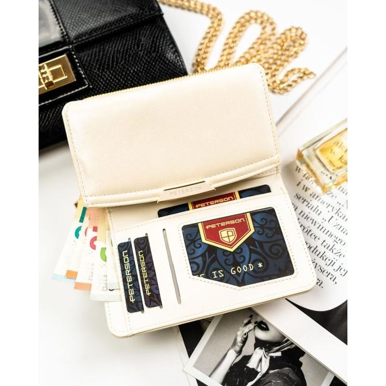 Portfel, ecru, skóra ekologiczna, RFID, Peterson