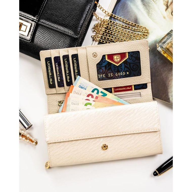 Portfel, ecru, skóra naturalna i ekologiczna, Peterson