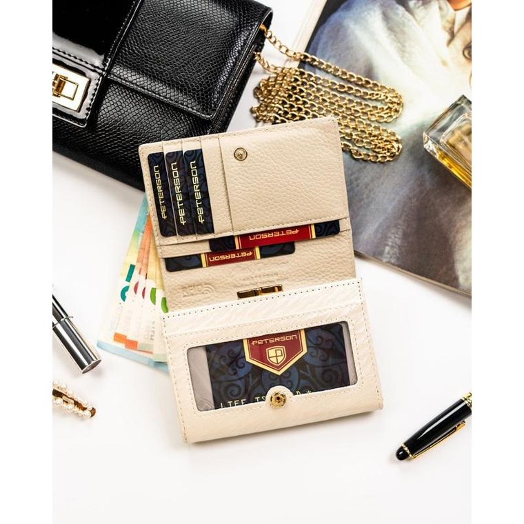 Portfel, ecru, skóra naturalna i ekologiczna, Peterson