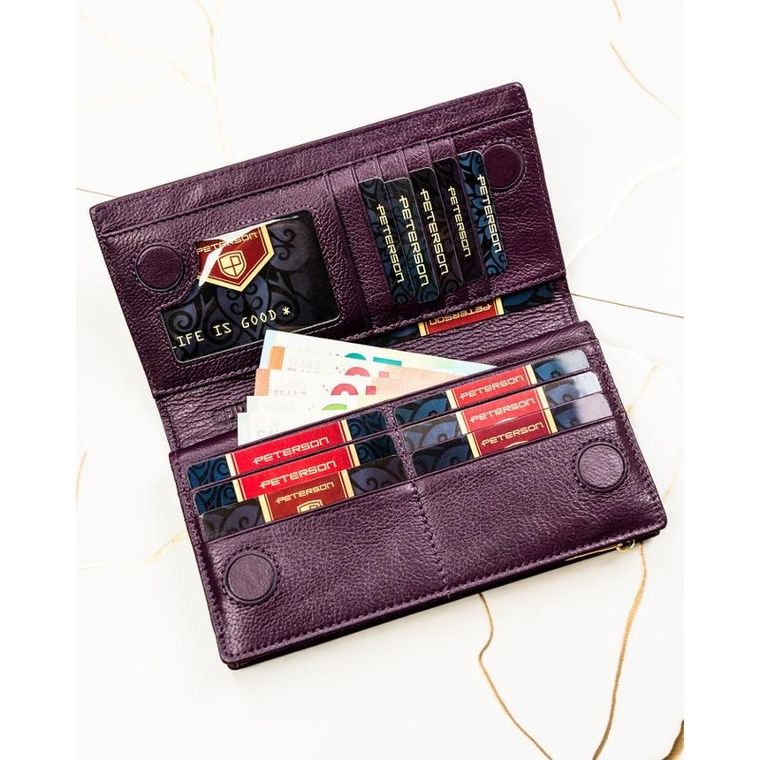 Portfel, fioletowy, skóra naturalna i ekologiczna, Peterson