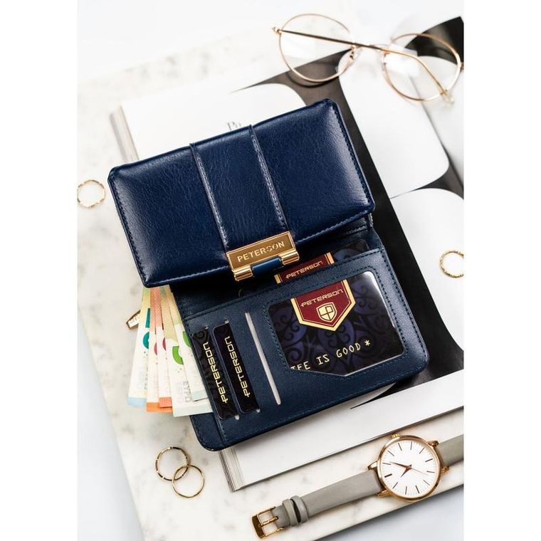 Portfel, granatowy, skóra ekologiczna, Peterson