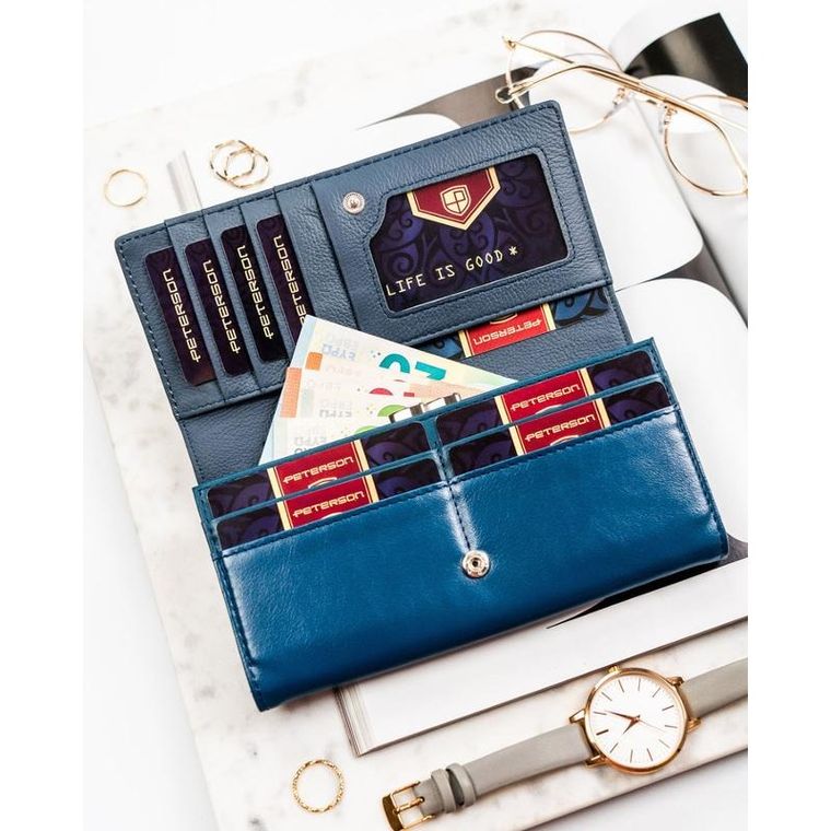 Portfel, granatowy, skóra ekologiczna, Peterson