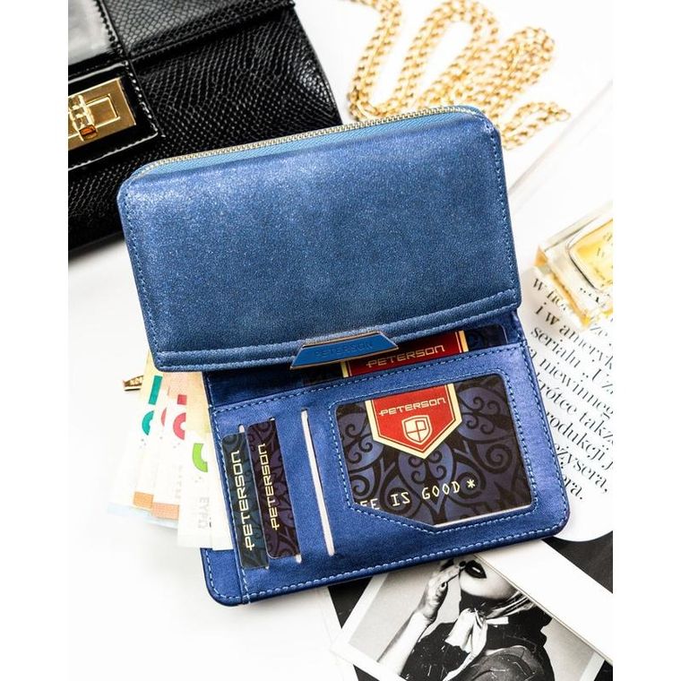 Portfel, granatowy, skóra ekologiczna, RFID, Peterson