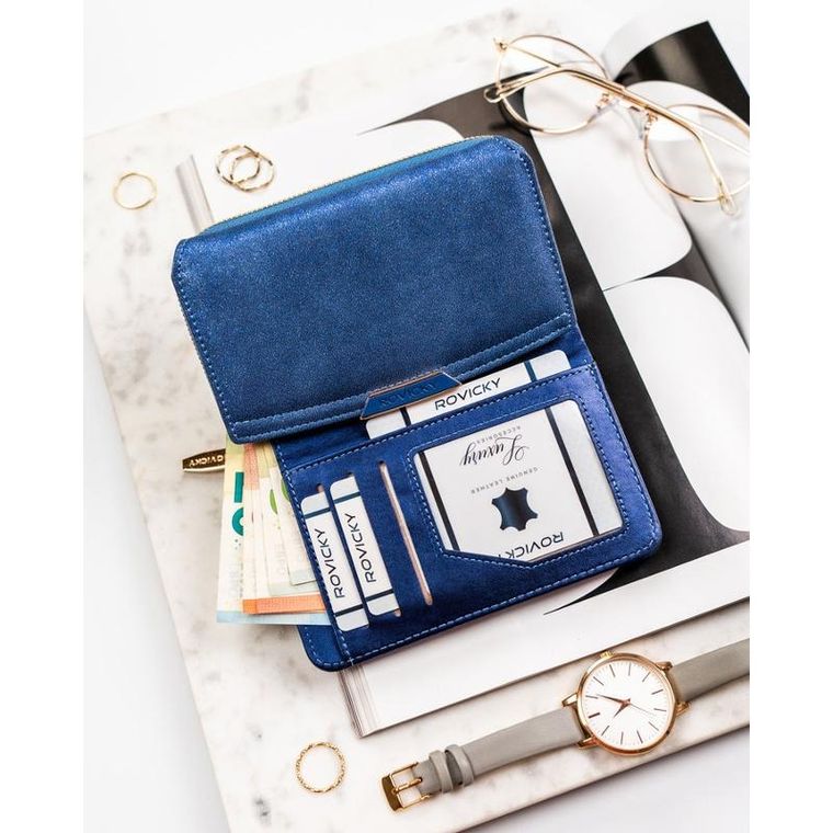Portfel, granatowy, skóra ekologiczna, RFID, Rovicky