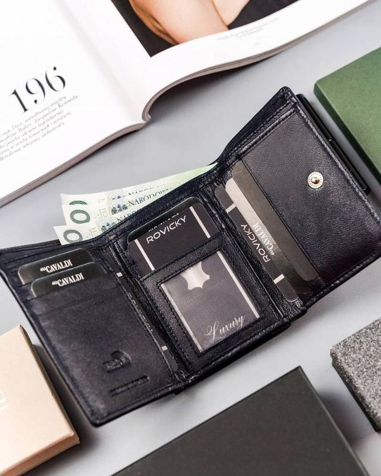 Portfel, granatowy, skórzany, 4U Cavaldi