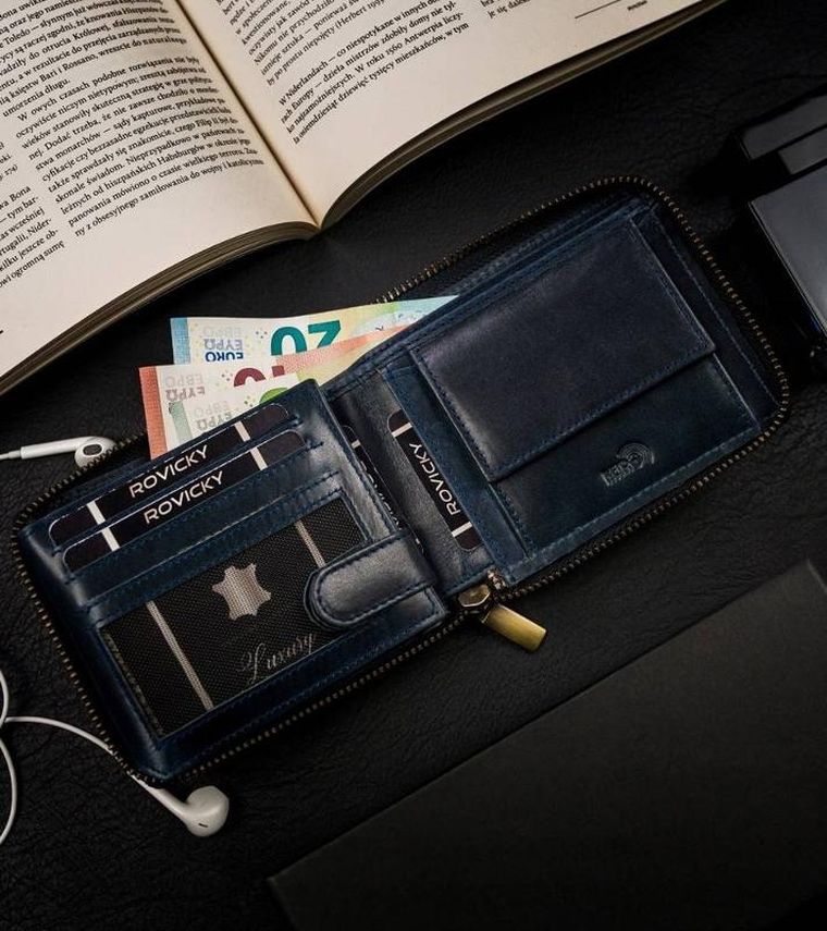 Portfel, granatowy, skórzany, Always Wild