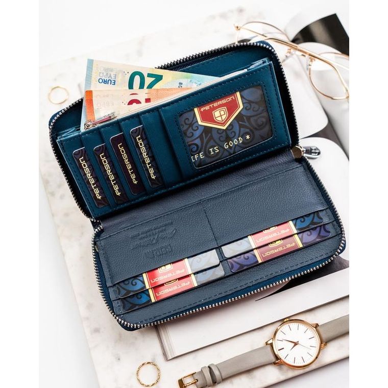 Portfel, granatowy, skórzany, Peterson