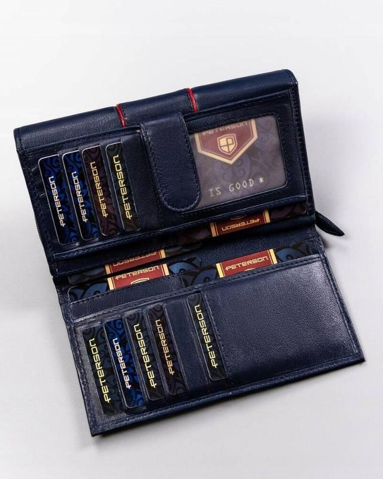 Portfel, granatowy, skórzany, RFID, Peterson
