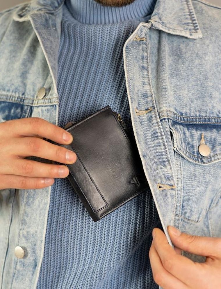 Portfel, granatowy, skórzany, RFID, Rovicky