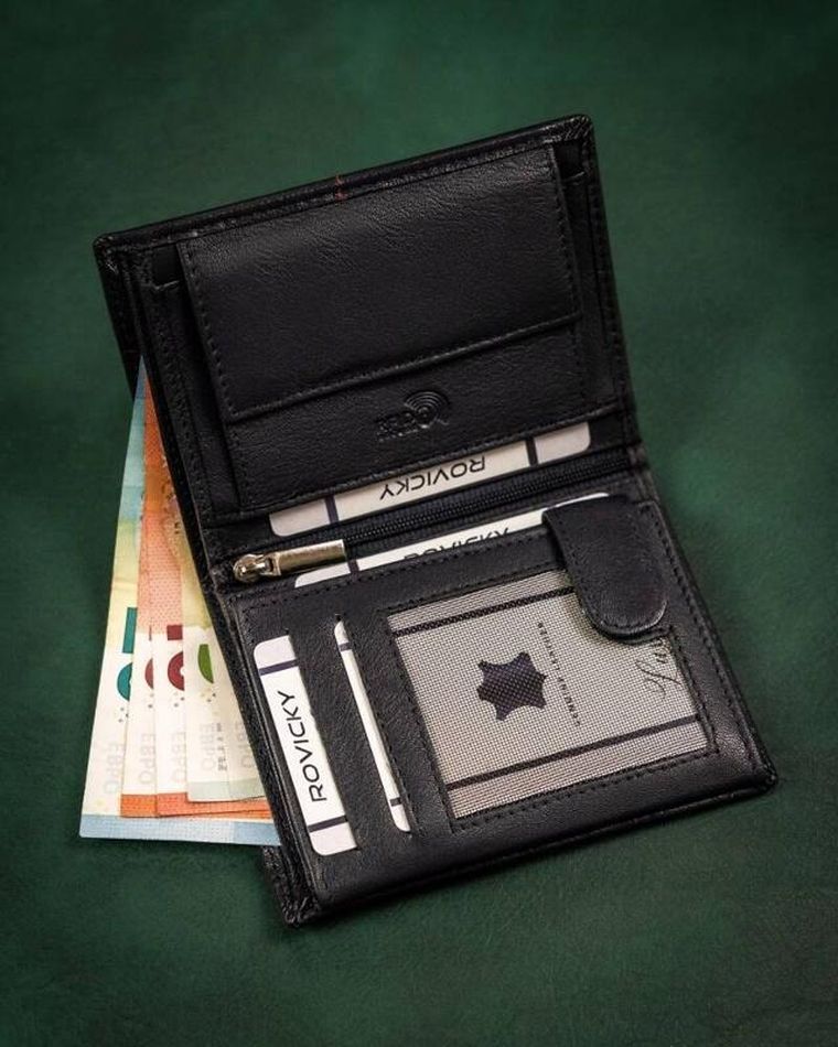 Portfel, granatowy, skórzany, Rovicky