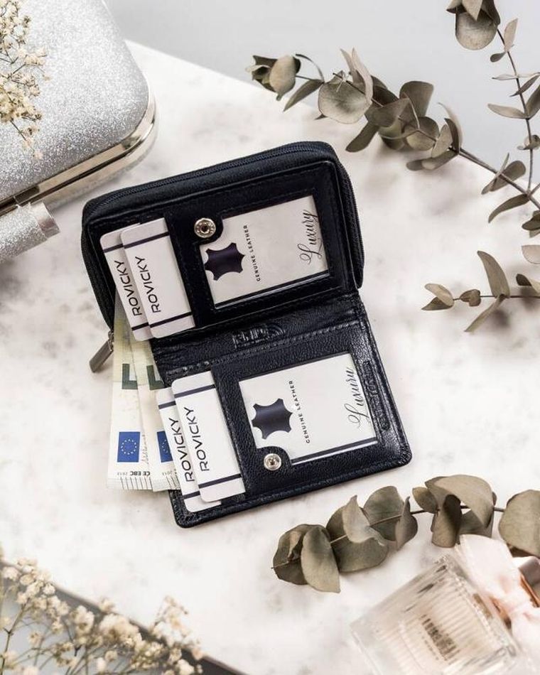 Portfel, granatowy, skórzany, Rovicky