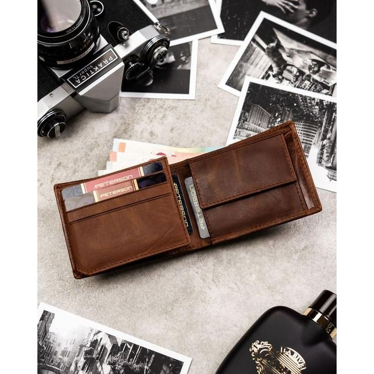 Portfel, jasnobrązowy, skórzany, Peterson