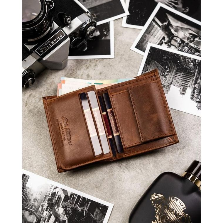 Portfel, jasnobrązowy, skórzany, RFID, Peterson