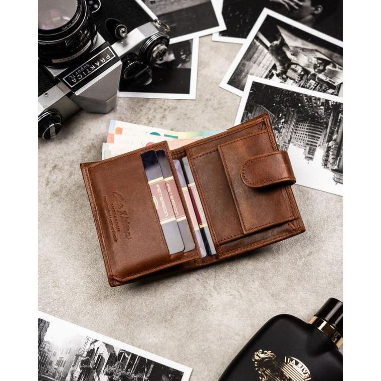 Portfel, jasnobrązowy, skórzany, RFID, Peterson