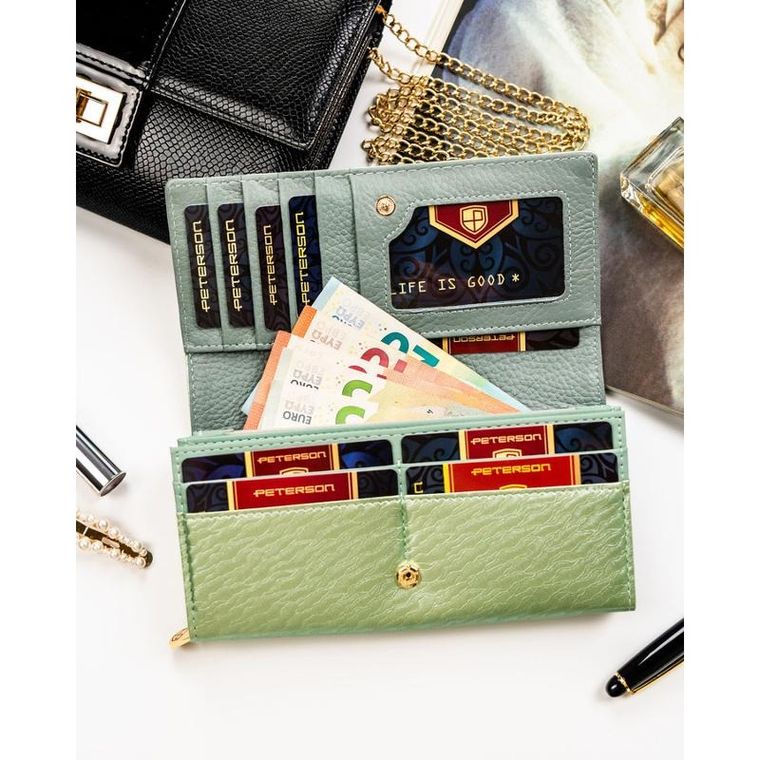 Portfel, jasnozielony, skórzany, Peterson