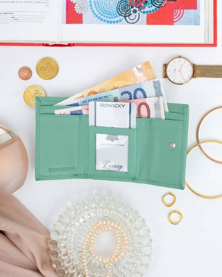 Portfel, jasnozielony, skórzany, Rovicky