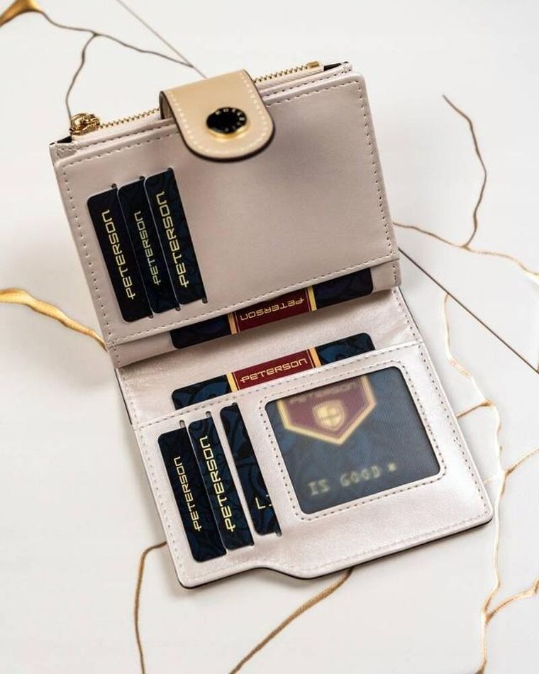 Portfel, kremowy, skóra ekologiczna, Peterson