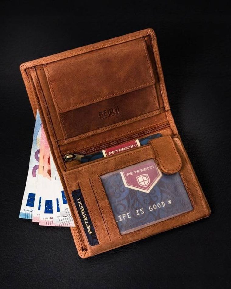Portfel męski bez zapięcia z naturalnej skóry nubukowej, Peterson