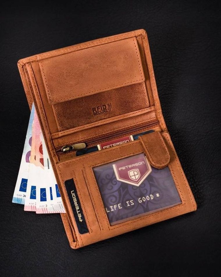Portfel męski bez zapięcia z naturalnej skóry nubukowej, Peterson