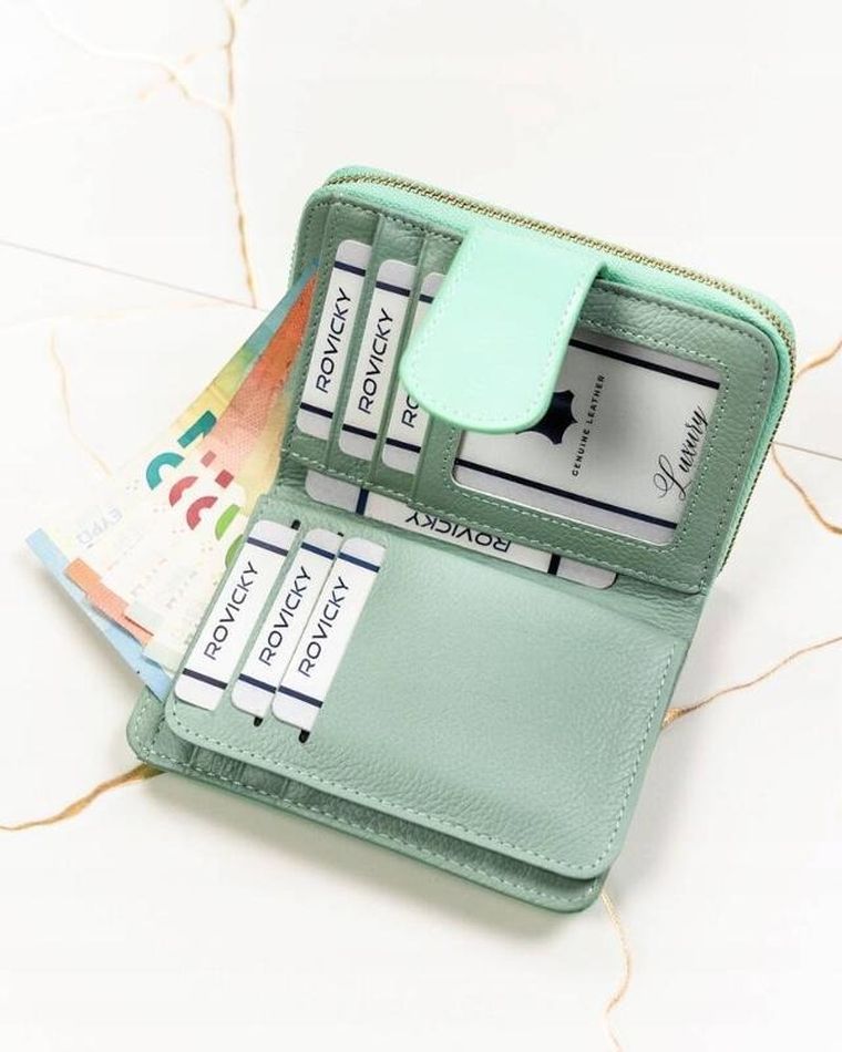 Portfel, miętowy, skórzany, Lorenti