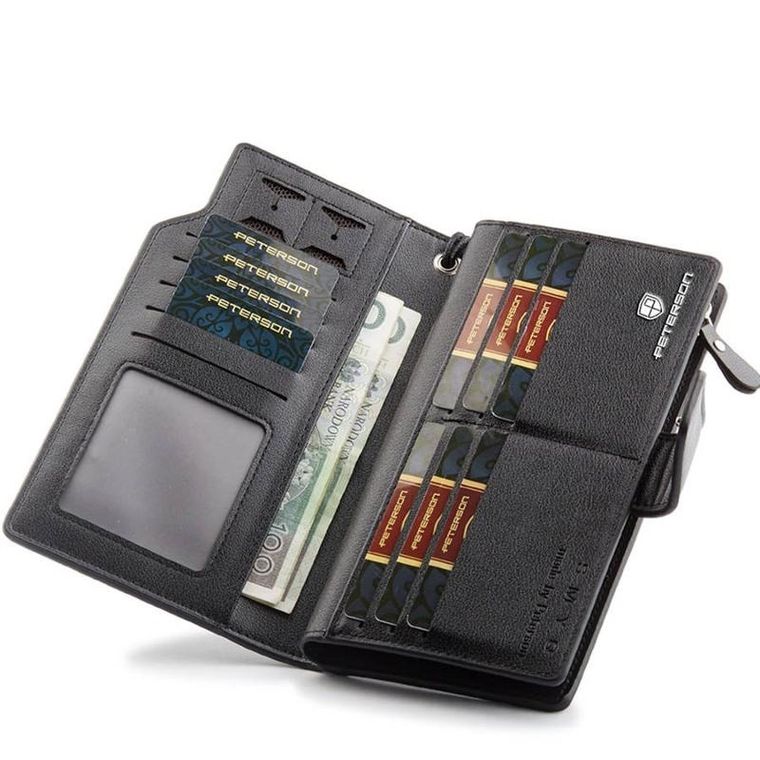 Portfel na karty, czarny, skóra ekologiczna, Peterson